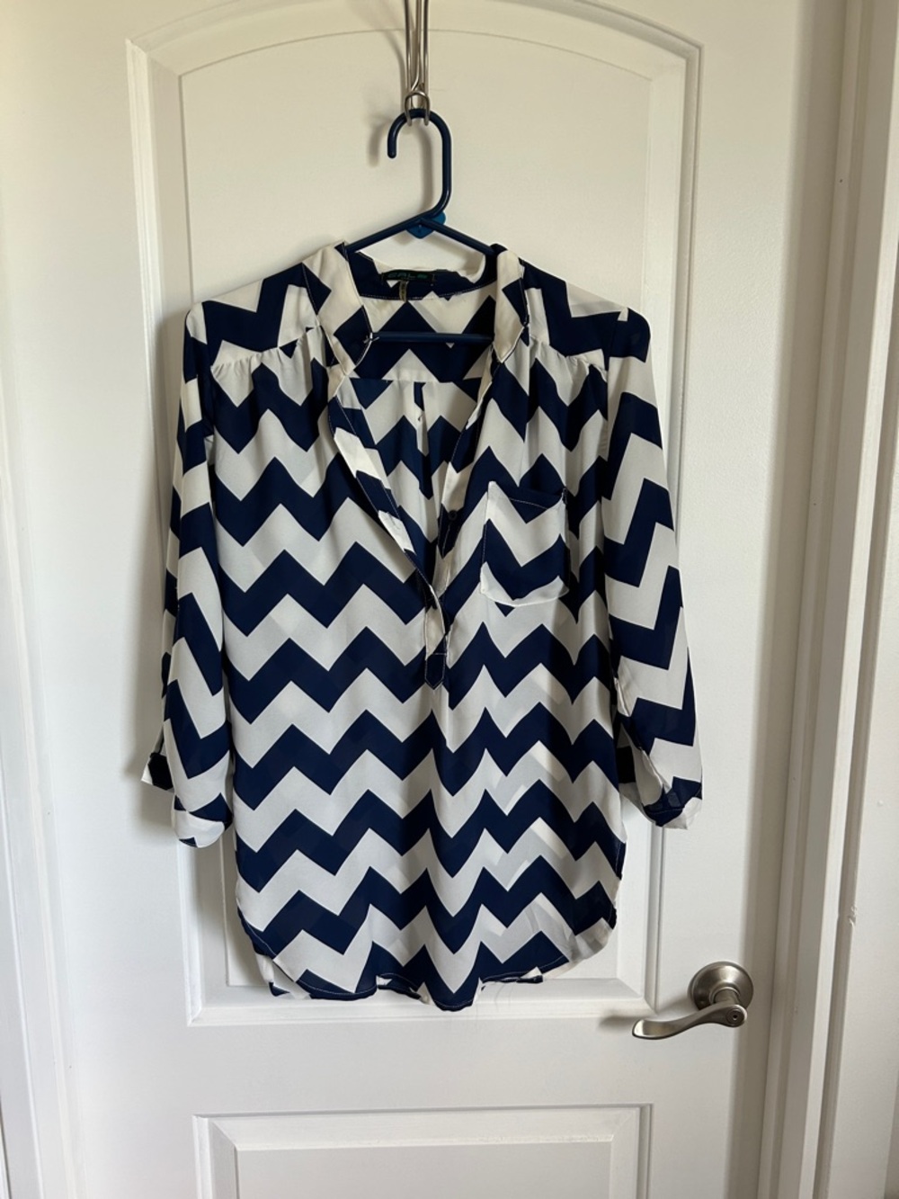 Cals Navy and White Chevron Popover Blouse